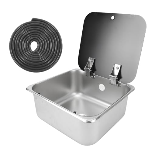 Yctze 304 Edelstahl -Küchenspülbecken mit Temperamentvollem Glasdeckel, Kapazität von 15 L, 40 Mm Abflusshafen - Ideal für Wohnmobile, Lebensmittelwagen, Boot, Wohnmobil, Wohnmobile von Yctze