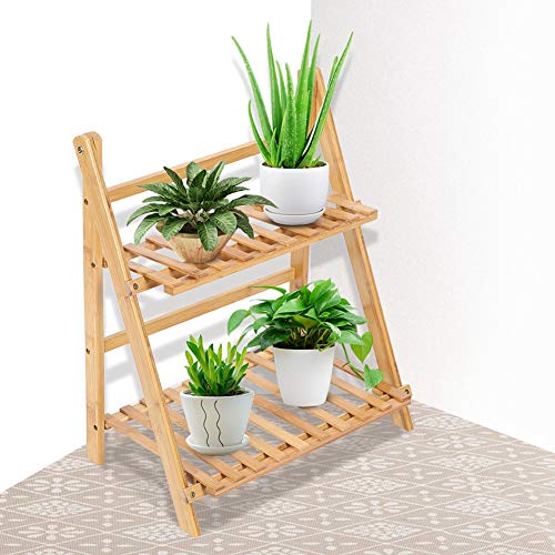Yctze Doppelstufe Faltungsvoller ER-Ständer für Balkon, Deko-Topfregal, Vielseitiges PL-Rack-Platz Sparsames Heimdekor (50 cm breit) von Yctze