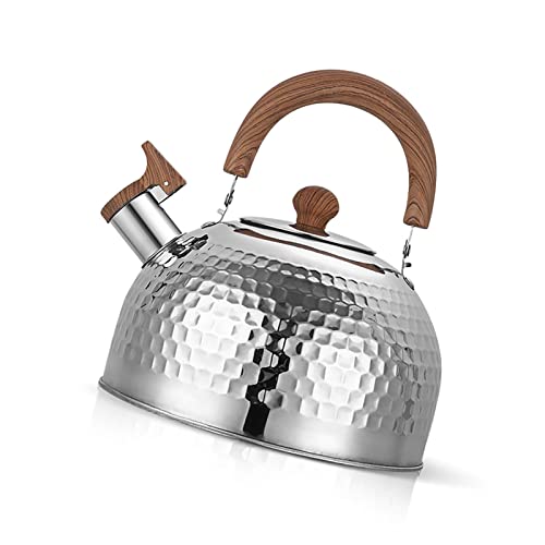 Yctze Edelstahlkessel mit Pfeife - Große 2 -L Kapazitäts Flachboden Konstruktion für Induktionsgaskocher für Zuhause und Büro (Hammer) von Yctze