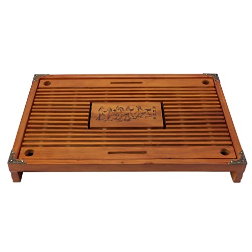 Yctze Einfache Holztee -Tablett mit Entwässerungssystem - Gongfu Tee Tisch für Zuhause Große Kapazität Chinesische Eiche Tee Servierschale (Orange Gelb) von Yctze