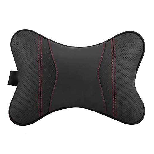 Yctze Ergonomische Auto Kopfstütze Halskissen -Stützpolster mit Echter Lederabdeckung und Elastischer Riemen für Büro -Hausreisen Universal Fit Black Grey Beige (Black) von Yctze