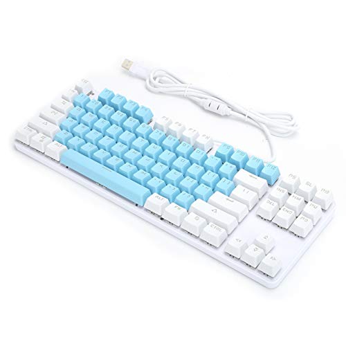 Yctze Gemischte Leichte Hanical-Tastatur mit 87 Tasten für Gaming und Büro mit Omic-Design und Fingerabdruckfunktionen (Blau Weiß) von Yctze