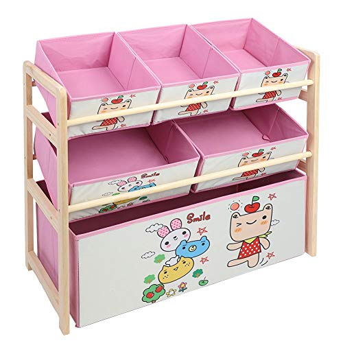 Yctze Schöne Pinkfarbene Cartoon Holzkinder -Aufbewahrungsbox - Umweltfreundliches Spielzeugspeicherregal mit 6 Kisten für Kinderzimmer von Yctze