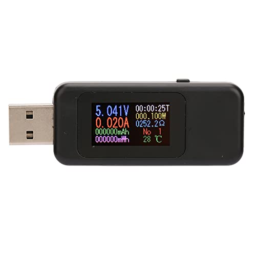 Yctze USB-Tester, Ladegerät, Detektor, Digitales Voltmeter, Amperemeter, Unterstützt Schnellladung 3.0, LCD-Display, Intelligente Speicherladedatenspeicherung (Schwarz) von Yctze