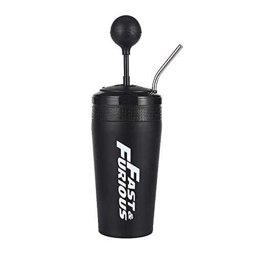 Fast and Furious 10 Wasserbecher mit Strohhalm und Deckel, 304 Edelstahl F10 Trinkbecher, Wippe Gangschaltung Stil Wasserbecher für Filmfans Geschenkbecher, 500 ml Wasserflasche (schwarz) von Ycxydr