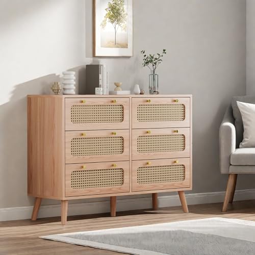 Ycz Commode Verticale à 6 tiroirs en rotin de 100 cm Avec tiroirs, Commode de Rangement en Bois, Commode de Rangement Verticale Pour Chambre à Coucher, entrée, edsa von Ycz