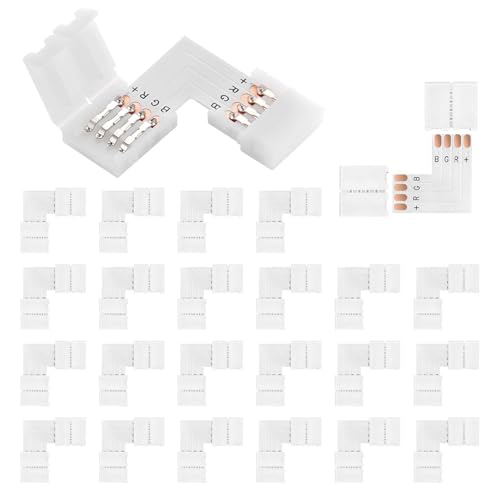 24-teiliges LED-Lichtstreifen-Verbindungsstück, LED-Eckverbindungsstück, lötfreies 4-poliges RGB-10-mm-Verbindungsstück-Set, L-förmige Verbindungsstücke für 10 mm breites RGB SMD 5050/3528 von YdseozOA