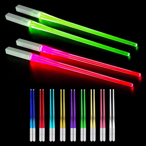 YdseozOA 2 Paar leuchtende Essstäbchen, LED-Lichtschwert-Essstäbchen, 9 Farben, BPA-frei, wiederverwendbar, leuchtende Essstäbchen für Abendessen in der Küche und Party von YdseozOA