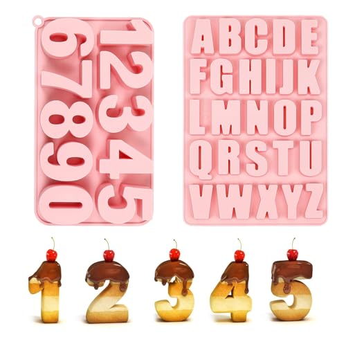 YdseozOA 2-teiliges A-Z-Alphabet 0–9-Zahlen-Silikonform-Set, antihaftbeschichtete Schokoladen-Buchstaben-Zahlen-Form, wiederverwendbare Alphabet-Digital-Seife, Kuchendekoration von YdseozOA