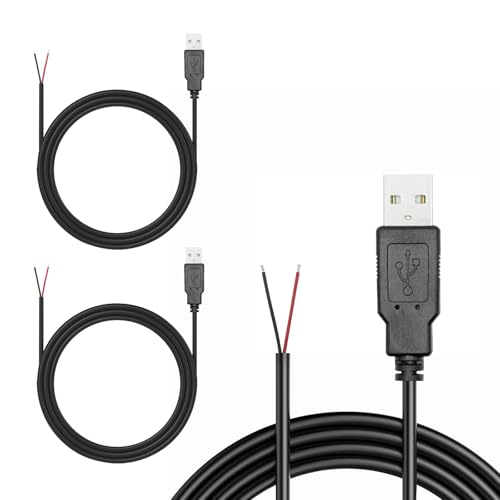 YdseozOA 3-teiliges USB 2.0-Kabel, 22 AWG USB-Pigtail, 2-adriges 2-m-Kabel, 2-poliges blankes Kabel mit offenem Ende, USB-2-m-Steckerkabel, 12 V 3 A USB-Stecker-Stromkabel von YdseozOA