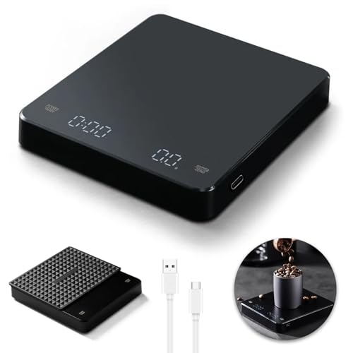 YdseozOA Digitale Kaffeewaage mit Timer, 0,1 g/3 kg, hochpräzise, ​​vielseitige Küchenwaage, wiederaufladbare Espressowaage mit LED-Anzeige mit Tara-Funktion, Einheitenumrechnung von YdseozOA