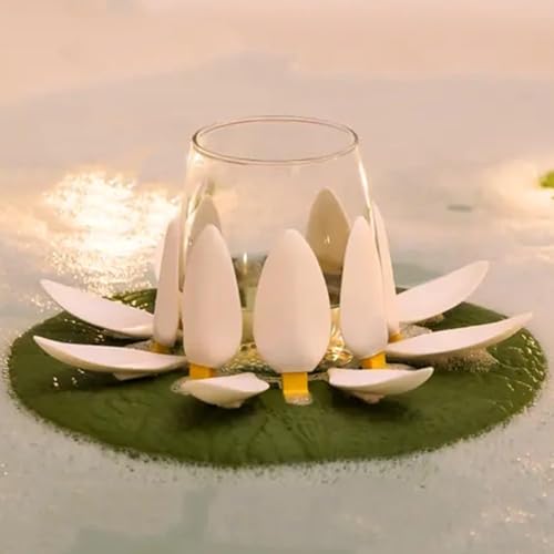 Badewannen-Lilien-Caddy-Tablett – Badewannen-Weinglashalter, entspannendes Kaffee-Getränketablett, Lilien-Pad, Weinflasche und Teelichthalter, Badezimmer-Spa-Zubehör für Entspannung (Weinglas-Rack) von YeGang