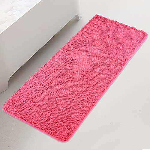Yeaban Badezimmerläufer Teppich 61x152 cm,Dicke Chenille Lange Badematte,Saugfähig und Waschbar Extra Groß Badteppich Rutschfest, Plüsch Läufer Teppich für Badezimmer Boden, Badewanne,(Hot Pink) von Yeaban