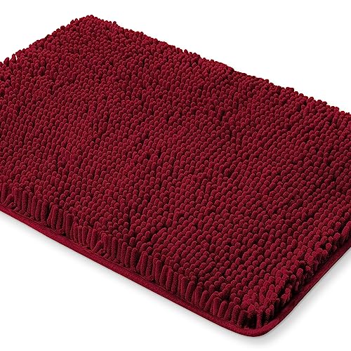 Yeaban Burgunderrote Badezimmerteppiche,Dicke Chenille-Badematten,Saugfähiger und waschbarer Badteppich rutschfeste, plüschige und weiche Teppiche für Badezimmerboden, Dusche, Waschbecken,61x43.2 cm von Yeaban