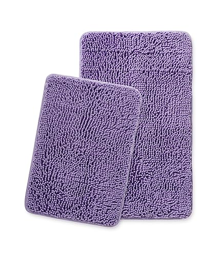 Yeaban Lavendel-Badezimmerteppich-Set, 2-teilig, dicke Chenille-Badematten, saugfähiger und waschbarer Badteppich, rutschfest, Plüsch und weiche Teppiche für Badezimmerboden, Dusche, Waschbecken – von Yeaban