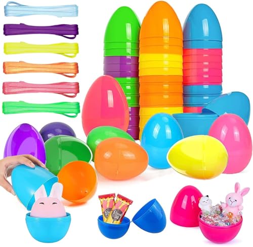 12 Stück Ostereier Plastik,5.8cm Plastikeier Ostern,6 Seile,Gemischte Farben Kunststoff Ostereier,Ostereier zum Befüllen,Ostereier Deko,Zum Füllen von Süßigkeiten und Kindergeschenken an Ostern von YeahBoom