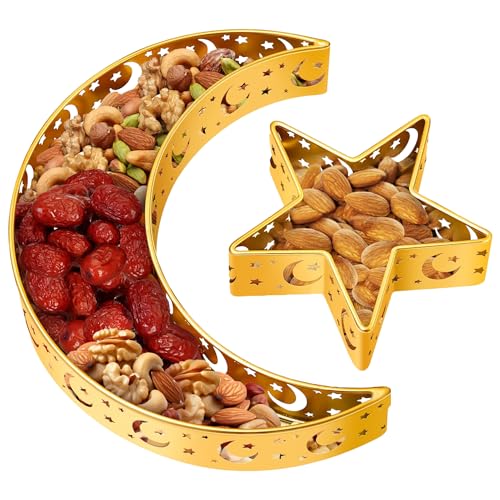 2 Stück Eid Mubarak Tablett, Mond Stern Serviertablett, Eisen Dessert Teller, Ramadan Eid Mubarak Trays Platten, Eid Mubarak Dekoration, Ramadan Essen Dessert Tablett, für Dessert Gebäck Ramadan Deko von YeahBoom