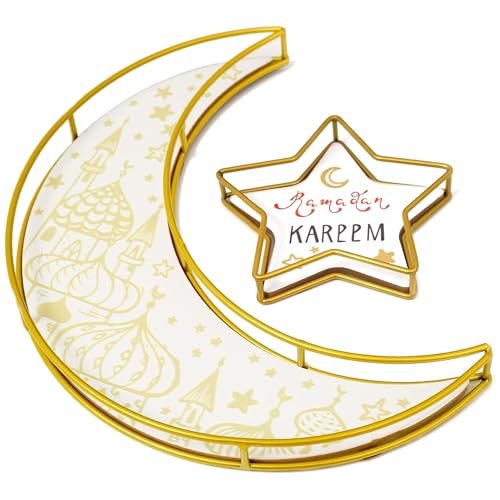 2 Stück Eid Mubarak Tablett, Mond Stern Serviertablett, Eisen Dessert Teller, Ramadan Eid Mubarak Trays Platten, Eid Mubarak Dekoration, Ramadan Essen Dessert Tablett, für Dessert Gebäck Ramadan Deko von YeahBoom