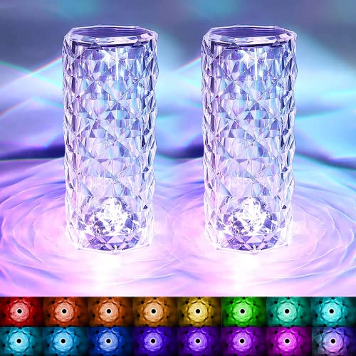 2Pcs LED Kristall Diamant Tischlampe,2000mAH 16 Farben Touching Control Rose Crystal Lampe, , ,Nachttischlampe Farbwechsel Nachtlicht für Schlafzimmer von YeahBoom