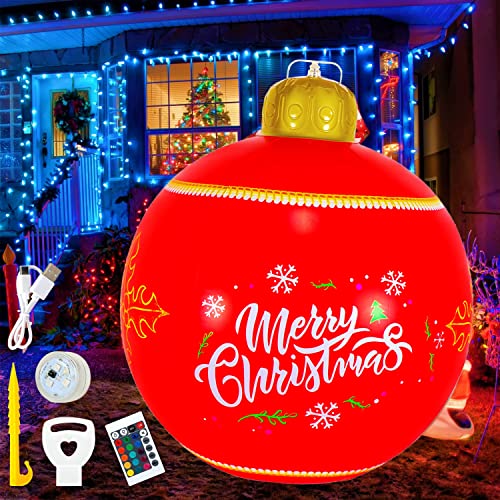 Aufblasbare Weihnachtskugel,Beleuchteter PVC Aufblasbarer Weihnachtsball mit Erdspießen und Pumpe,Outdoor Dekor große Weihnachtskugeln Ornamente für Hochzeit Festival Home Decor Hof Außendekoration von YeahBoom