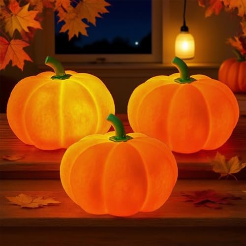 Herbstdeko Kürbis Deko mit LED Licht,3 Stück Deko Figuren Herbst Dekoration Licht,Herbst Deko Kürbis Laterne,Kürbislaterne Beleuchtet fur Tischdeko,Halloween Party,Garten Dekofigur Herbstdeko Kürbis Deko mit LED Licht,3 Stück Deko Figuren Herbst Dekoration Licht,Herbst Deko Kürbis Laterne,Kürbislaterne Beleuchtet fur Tischdeko,Halloween Party,Garten Dekofigur von YeahBoom