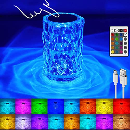 YeahBoom LED Kristall Tischlampe,2000mAh 16 Farben Touching Control Rose Crystal Lampe,Nachttischlampe Touch Dimmbar mit Fernbedienung,RGB Farbwechsel Nachtlicht für Schlafzimmer Wohnzimme von YeahBoom