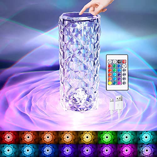 LED Kristall Tischlampe,Kristall Diamant Tischlampe,2000mAH 16 Farben Touching Control Rose Crystal Lampe,Kristall Lampe,Crystal Tischlampe,Nachttischlampe Farbwechsel Nachtlicht für Schlafzimmer von YeahBoom