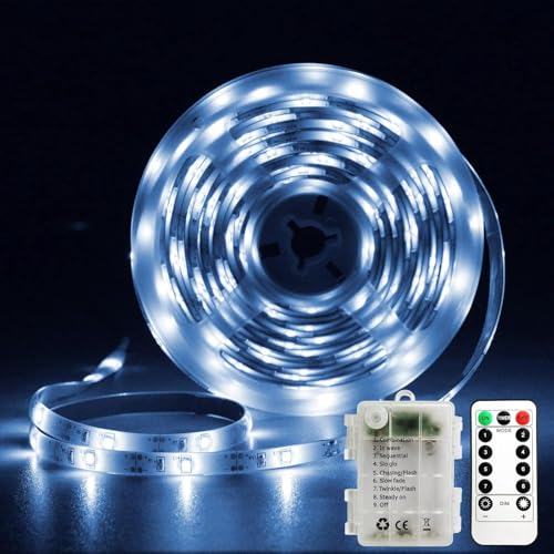 2M LED Strip Batteriebetrieben,8 Modi Selbstklebend Lichtleisten mit Fernbedienung Timer,Dimmbar LED Streifen Kaltweiß,Flexibler Schneidbar,für Innen Aussen Schlafzimmer Küche DIY Beleuchtung Deko 2M LED Strip Batteriebetrieben,8 Modi Selbstklebend Lichtleisten mit Fernbedienung Timer,Dimmbar LED Streifen Kaltweiß,Flexibler Schneidbar,für Innen Aussen Schlafzimmer Küche DIY Beleuchtung Deko von YeahBoom