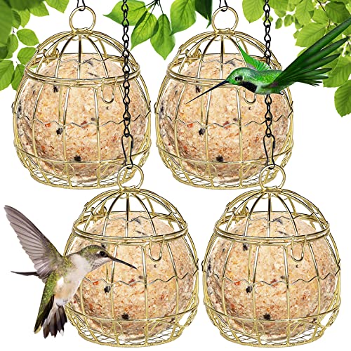 Meißenknödelhalter Vogelfutterstation,4er Set Kleine Hochwertiger Meißenknödel-Halter aus Vergoldet mit Klappdeckel,Futterspender für Meisenknödel,Aufhänger für Vogelfutter,Futterstation und Halterung von YeahBoom