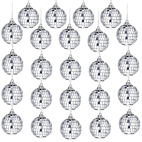 Spiegelkugel,24Pcs Discokugel,3cm Silberne Hängekugel,Silber Discokugel,Silberne Spiegelkugeln,Spiegel Discokugeln,Klein Spiegelkugel,Disco Ball für Party,Mirrorball,Klassische Discokugel von YeahBoom