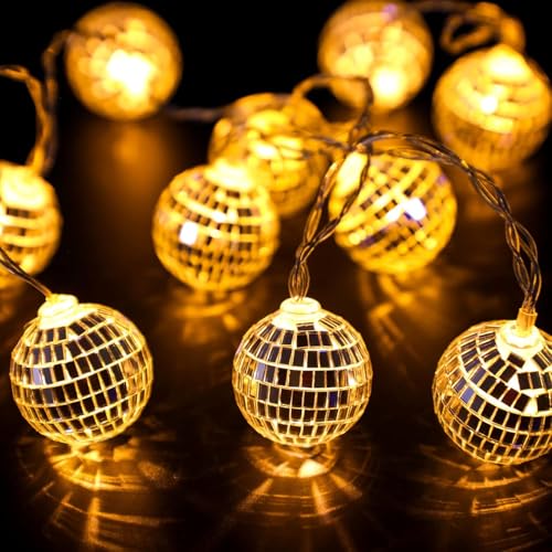 YeahBoom 10 LED Discokugel Lichterkette,150cm Spiegelkugel String Lichter,Disco Ball String Lights,Disco Party Light,Disco Spiegel Ball Lights,Mini Disco Balls Ornaments,Lichterkette Weihnachtslampe von YeahBoom