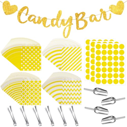 YeahBoom 114 Stück Candy Bar Zubehör Set,Enthält 100 Stück Candy Bar Tüten 3 Sticker 6 Zuckerzange 4 Schaufeln und 1 Candy Bar Deko Girlande,Candy Bar Deko Set für Candy Bar Hochzeit Geburtstage Party von YeahBoom