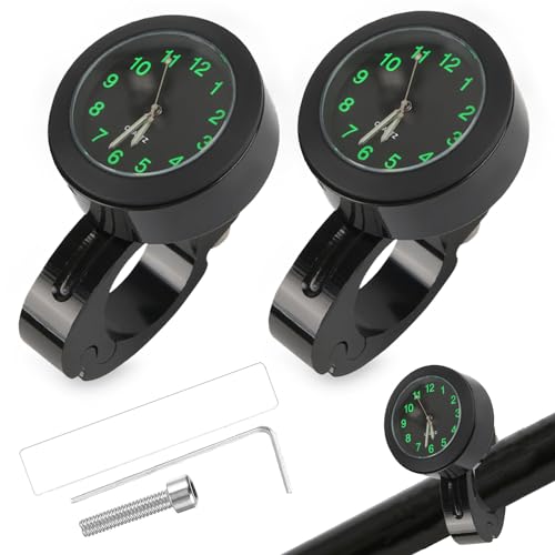 YeahBoom 2 Pcs Motorraduhr,Motorrad Fahrrad Uhr,Motorrad Lenkeruhr,Motorrad-Uhren,wasserdichte Uhr,Wasserdicht Leuchtend Motorraduhren für Lenker, Lenkerhalterung Uhr für Motorräder, Elektrofahrzeuge von YeahBoom