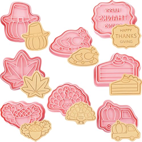 YeahBoom 8 Stück Thanksgiving Ausstechformen,Herbst Ausstechformen Erntedankfest,Herbst Keksausstecher 3D,Ausstechformen Herbst,Keksausstecher Herbst Kunststoff,3D Plätzchen Ausstecher von YeahBoom