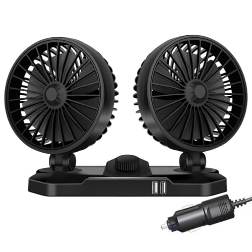 YeahBoom Auto Ventilator,12V Doppelkopf Autolüfter,360° Grad Drehbar mit 2 Geschwindigkeiten,Ventilator für Zigarettenanzünder,Auto Kühlluftventilator,KFZ Lüfter für Lkw Van Suv Rv von YeahBoom