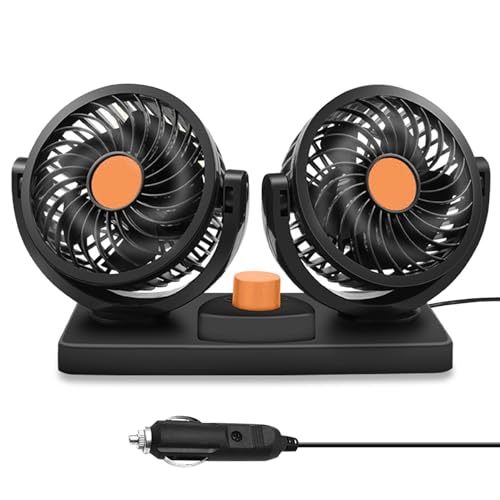 YeahBoom Auto Ventilator,12V Doppelkopf Autolüfter,360° Grad Drehbar mit 2 Geschwindigkeiten,Ventilator für Zigarettenanzünder,Auto Kühlluftventilator,KFZ Lüfter für Lkw Van Suv Rv von YeahBoom