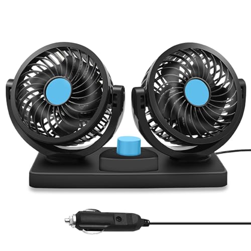 YeahBoom Auto Ventilator,12V Doppelkopf Autolüfter,360° Grad Drehbar mit 2 Geschwindigkeiten,Ventilator für Zigarettenanzünder,Auto Kühlluftventilator,KFZ Lüfter für Lkw Van Suv Rv von YeahBoom