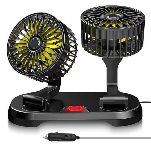 YeahBoom Auto Ventilator,12V Doppelkopf Autolüfter,360° Grad Drehbar mit 2 Geschwindigkeiten,Ventilator für Zigarettenanzünder,Auto Kühlluftventilator,KFZ Lüfter für Lkw Van Suv Rv YeahBoom Auto Ventilator,12V Doppelkopf Autolüfter,360° Grad Drehbar mit 2 Geschwindigkeiten,Ventilator für Zigarettenanzünder,Auto Kühlluftventilator,KFZ Lüfter für Lkw Van Suv Rv von YeahBoom