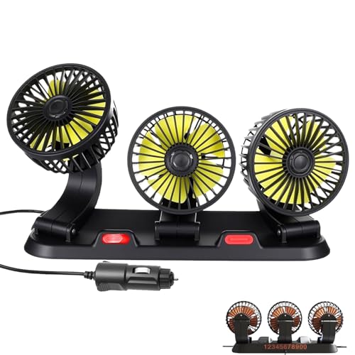 YeahBoom Auto Ventilator,12V Dreilüfter,360° Grad Drehbar mit 2 Geschwindigkeiten,Ventilator für Zigarettenanzünder,Auto Kühlluftventilator,KFZ Lüfter für Lkw Van Suv Rv von YeahBoom