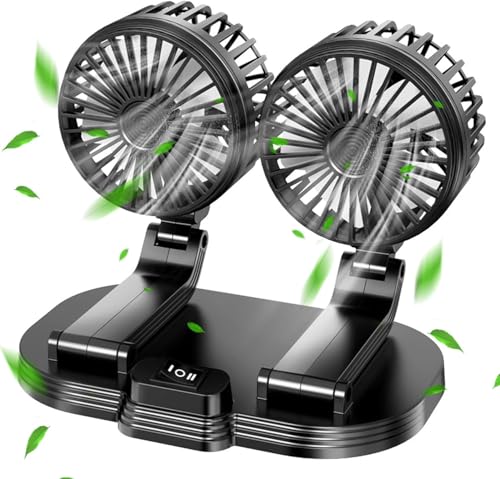 YeahBoom Auto Ventilator,5V USB Doppelkopf Autolüfter,360° Grad Drehbar mit 2 Geschwindigkeiten,Tragbarer Autolüfter,KFZ Lüfter,USB Kühlungs Luftventilatoren für Auto Home Office von YeahBoom