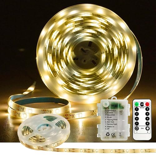2M LED Strip Batteriebetrieben,8 Modi Selbstklebend Lichtleisten mit Fernbedienung Timer,Dimmbar LED Streifen Warmweiß,Flexibler Schneidbar,für Innen Aussen Schlafzimmer Küche DIY Beleuchtung Deko 2M LED Strip Batteriebetrieben,8 Modi Selbstklebend Lichtleisten mit Fernbedienung Timer,Dimmbar LED Streifen Warmweiß,Flexibler Schneidbar,für Innen Aussen Schlafzimmer Küche DIY Beleuchtung Deko von YeahBoom