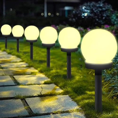 YeahBoom Solarlampen für Außen Kugel,6 Stück LED Gartenleuchten Solar Warmweiß,Solar Gartenleuchte Wasserdicht Solarlampe,für Terrasse Gehwege Hof Gartendeko von YeahBoom