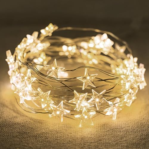 YeahBoom Stern Lichterkette,300CM 30 LED Stern Draht Lichterkette,LED Dekolicherkette Batteriebetriebene,für Valentinstag Weihnachten Hochzeit Geburtstag Holiday Party Schlafzimmer Indoor Outdoor von YeahBoom