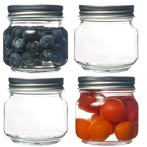 Yeahey Einmachgläser aus Glas mit normaler Öffnung, klare Gläser, Glasflaschen, Obstkonservengläser, versiegelte Vorratsbehälter aus Glas zur Aufbewahrung von Lebensmitteln (250ml*4pcs) von Yeahey