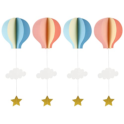 YeahiBaby Papier Girlande 3D Heißluftballon Form mit Wolken Stern Baby Mobile Decke Fenster Wand Hängende Deko 4 Stück von YeahiBaby