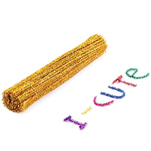 YeahiBaby Pfeifenreiniger Glitter Chenilledraht Biegeplüsch Kinder DIY Handwerk Material Weihnachtsdeko 30cm 100 Stück (Golden) von YeahiBaby