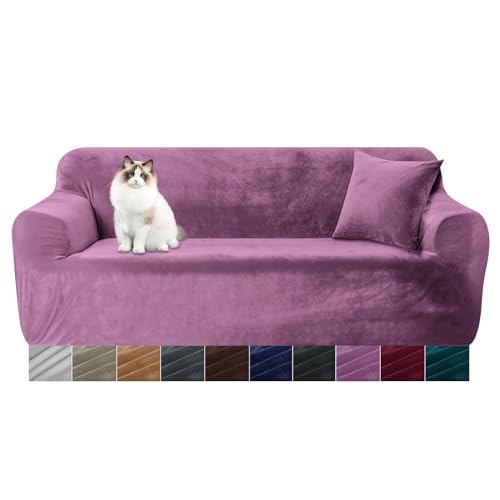 Yeahmart Dicke Sofabezüge, 1/2/3/4-Sitzer, reine Farbe, Sofaschutz, Samt, einfache Passform, elastischer Stoff, Stretch-Couchbezug (lila, 2-Sitzer, 145-185 cm) von Yeahmart