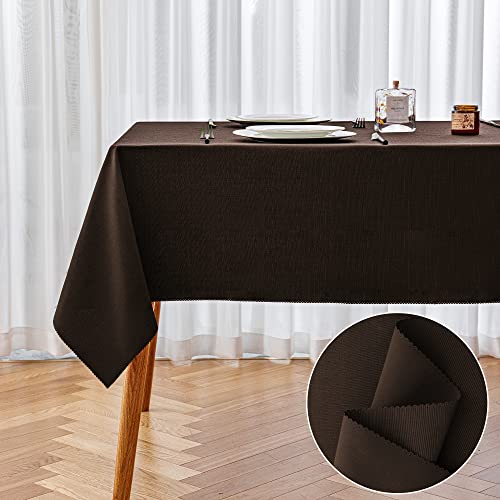 Yeahshion Rechteckige Tischdecke, Anti-Fleck, Braun 140x240cm, wasserdichte Tischdecke aus Polyester mit Gewelltem Rand für Tisch, Essen, Restaurant von Yeahshion