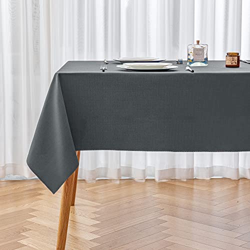 Yeahshion Rechteckige Tischdecke, Anti-Fleck, Dunkelgrau 140x200cm, wasserdichte Tischdecke aus Polyester mit Gewelltem Rand für Tisch, Essen, Restaurant von Yeahshion