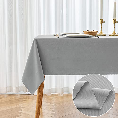 Yeahshion Rechteckige Tischdecke, Anti-Fleck, Hellgrau 140x140cm, wasserdichte Tischdecke aus Polyester mit Gewelltem Rand für Tisch, Essen, Restaurant von Yeahshion